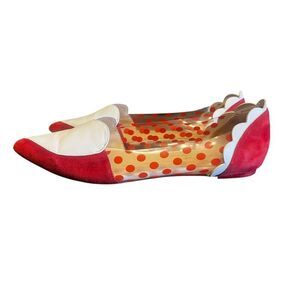Isa Tapia red white hearts leather pointed toe slip on ballet flats 8.5 loafers